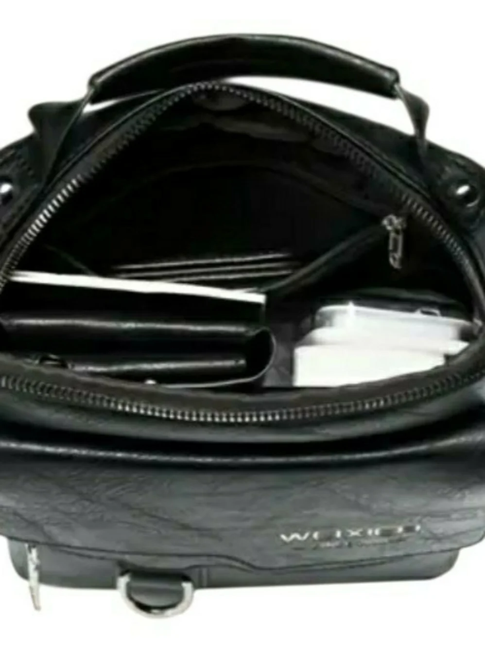 WEIXIER mens black genuine structured leather messenger bag.